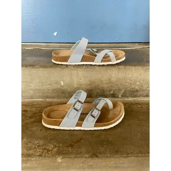 Cushionaire light blue faux leather comfort footbed sandal - Picture 2 of 9